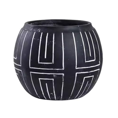 Blumentopf Retro Mode Alten Zement Runde Blumentopf Kreative Schwarze Muster Grüne Pflanze Blumentopf Ornamente Moderne einfache blumentopf(B) von SOBOLON