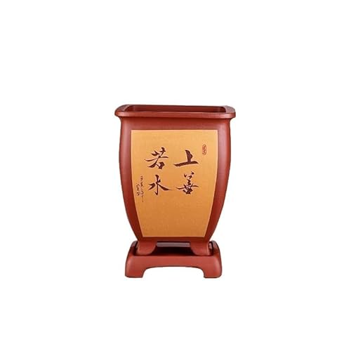 Blumenvase Blumentopf aus violettem Ton, gravierte und bemalte Keramik mit Sockel, quadratische Vase Einfache und moderne Blumenvase(A) von SOBOLON