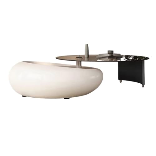 Couchtisch Teetisch Dekorative rotierende Couchtisch Wohnzimmer Haus kreativ runden Couchtisch aus Glas Moderner Couchtisch(White) von SOBOLON