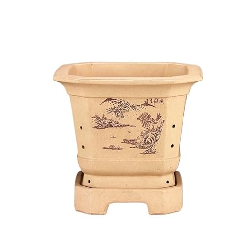 SOBOLON Blumentopf lila Ton Blumentopf quadratisch groß mit Tablett Bonsai Indoor Modern Einfacher Blumentopf (B) von SOBOLON