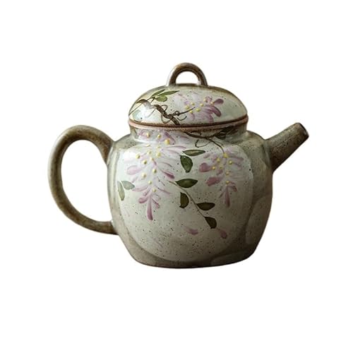 SOBOLON Reise Wasserkocher Handbemalte Keramik Teekanne, Kleine Kapazität, for Eine Person, Retro-Stil, Kung Fu Tee Set mit Lila Kamelie Grüne Teekanne(A) von SOBOLON