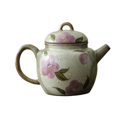 SOBOLON Reise-Wasserkocher Handbemalte Keramik-Teekanne, kleine Kapazität, für eine Person, Retro-Stil, Kung Fu Teeset mit lila Kamelie Grüne Teekanne (B) von SOBOLON