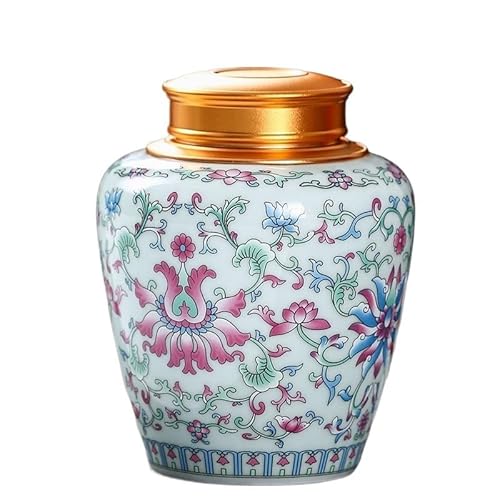 SOBOLON Zuckerbehälter, luftdichter Behälter mit Deckel aus goldfarbener Legierung, bemalte Blumen, emaillierte Keramik, Aufbewahrungsbox für Tee und Kaffee, Kaffeebehälter (A) von SOBOLON