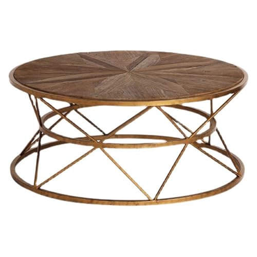 Sofatisch Teetisch Massivholz Retro Altmetall Licht Luxus Couchtisch Runder Tisch Sofa Beistelltisch Ecktisch Moderner Couchtisch(100cm) von SOBOLON