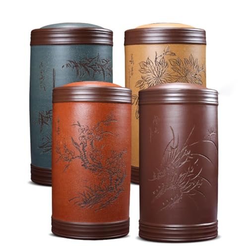 Zuckerbehälter 4 Stück Lila Ton Großer Teebehälter Pflaume Orchidee Bambus Chrysantheme Keramik Teebehälter Multifunktionale versiegelt Frischjuckkasten Kaffeebehälter von SOBOLON