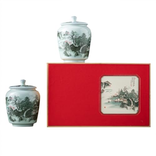 Zuckerbehälter Celadon Bulk Teeaufbewahrungskanne Keramik Vorratsbehälter Versiegeltes Glas Retro Chinesisches Tee-Set Doppeltopf Geschenkbox-Set Kaffeebehälter(A) von SOBOLON