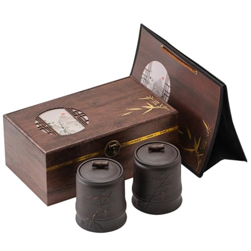 Zuckerbehälter Keramik lose Tee-Aufbewahrungsgläser Retro Chinesisch Lila Sand Tee Vorratsgläser Doppel Gläser Geschenkbox Teeaufbewahrungsbehälter Kaffeebehälter von SOBOLON