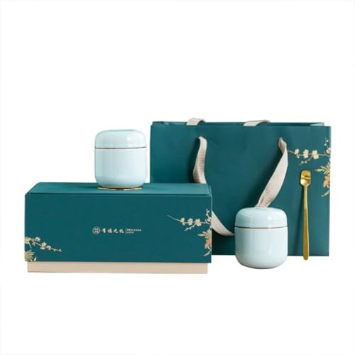 Zuckerbehälter Kreatives loses Tee-Lagerglas Kleines Keramiktopf mit Deckel Küche Siegelglas Chinesisches Tee-Set Doppelglas Geschenkbox-Set Kaffeebehälter(B) von SOBOLON