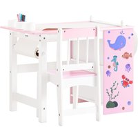 Sobuy - 2 Stück Kindertisch und Stuhl Set mit Aufklebern diy Kinderschreibtisch mit 3 Stifthaltern Set Maltisch für Kinder Rosa und Weiß KMB116-P von SOBUY