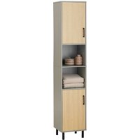 BZR131-NG Hochschrank Badezimmer Schrank Badschrank schmal Badregal Badezimmerschrank Badezimmermöbel Naturgrau bht ca. 31,5x162,5x31,5cm - Sobuy von SOBUY