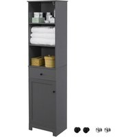 BZR17-DG Badezimmer Hochschrank Badschrank Badregal Badezimmerschrank mit 3 offenen Fächern, 1 Schublade und 1 Tür dunkelgrau bht ca: 40x161x35cm von SOBUY