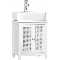 BZR35-W Waschbeckenunterschrank mit Gitteroptik-Türen Badschrank Waschtisch Unterschrank Badmöbel Weiß bht ca: 50x60x33cm - Sobuy von SOBUY