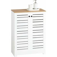 Sobuy - BZR41-W Badkommode Badschrank mit Lamellentüren Kommode fürs Bad Badezimmerschrank weiß-Natur bht ca: 60x82x30cm von SOBUY