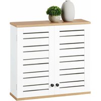 BZR42-W Hängeschrank mit Lamellentüren Wandschrank Badhängeschrank Küchenschrank Medizinschrank Badmöbel Weiß-Natur bht ca: 60x56x19cm - Sobuy von SOBUY