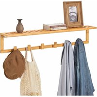 FHK06-N Flurgarderobe Badregal Wandgarderobe mit 6 Haken und Ablage Handtuchhalter aus Bambus bht ca: 90x16,5x12,5cm - Sobuy von SOBUY