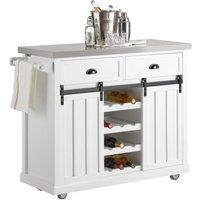 FKW94-W Design Küchenwagen mit Flaschenablage Küchenschrank mit 2 Schiebetüren und 2 Schubladen Kücheninsel mit Edelstahlplatte Sideboard Weiß bht FKW94-W Design Küchenwagen mit Flaschenablage Küchenschrank mit 2 Schiebetüren und 2 Schubladen Kücheninsel mit Edelstahlplatte Sideboard Weiß bht von SOBUY
