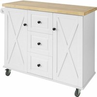 FKW96-II-WN Kücheninsel mit Arbeitsplatte Küchenwagen mit 2 Türen Küchenschrank mit 3 Schubladen Sideboard weiß bht ca. 116x92x45cm - Sobuy von SOBUY