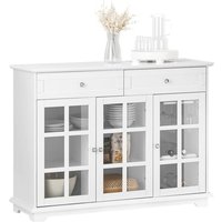 FSB77-W Küchenschrank Kücheninsel mit Glastür freistehend Highborad Kommode Sideboard Bartisch Esstisch Buffet Badezimmerschrank Weiß bht ca. von SOBUY