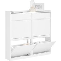 FSR169-W Schuhkipper mit 4 Klappen Schuhablage Schuhschrank schmal Schuhregal mit 4 Ablageflächen Schuhkommode Weiß bht ca. 98x95x19cm - Sobuy von SOBUY