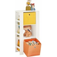 KMB48-W Kinder Bücherregal mit Turm-Design Kinderregal mit 2 Stoffboxen Spielzeugregal Aufbewahrungsregal für Kinder Spielzeug-Organizer Weiß bht von SOBUY