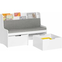 KMB66-W Kinder Sitzbank mit Bücherregal Spielzeugtruhe Spielzeugkiste Aufbewahrungsbox mit Rollen Schuhbank mit Sitzkissen Weiß bht ca. 100x70x45cm von SOBUY