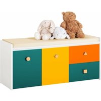 KMB82-W Kinder Sitzbank Spielzeugtruhe Spielzeugkiste Aufbewahrungsbox Schuhbank mit Sitzkissen Spielzeug Aufbewahrung Kinder Weiß bht ca. von SOBUY