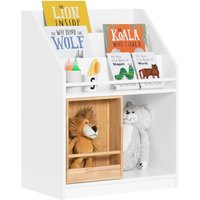 KMB98-W Kinderregal mit Schiebetür Bücherregal Kinderzimmer Regal Aufbewahrungsregal für Kinder Kinderzimmer Möbel Weiß-Natur bht ca. 63x80x35cm von SOBUY