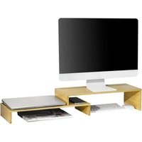 Sobuy - BBF07-N Design Monitorerhöhung für 2 Monitore Monitorständer Bildschirmständer Notebookständer Schreibtischaufsatz breitenverstellbar Bambus von SOBUY