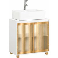 SoBuy BZR125-W Waschbeckenunterschrank Badschrank Waschtischunterschrank Waschtisch Badezimmerschrank Unterschrank Badmöbel Weiß-Natur BHT ca. von SOBUY