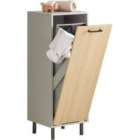 BZR132-NG Wäscheschrank mit ausklappbarem Wäschesack Wäschetruhe mit Glastür Wäschesammler Wäschekorb Badschrank Naturgrau bht ca. 31,5x86x30cm BZR132-NG Wäscheschrank mit ausklappbarem Wäschesack Wäschetruhe mit Glastür Wäschesammler Wäschekorb Badschrank Naturgrau bht ca. 31,5x86x30cm von SOBUY
