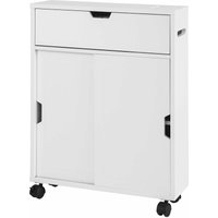 BZR31-W Nischenregal Badezimmerschrank Badschrank Badrollwagen mit 2 Schiebetüren und 1 Klappe Kommode fürs Bad Badezimmerregal Weiß bht ca.: von SOBUY