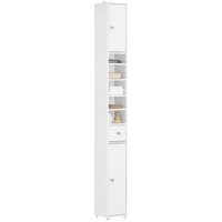 BZR34-W Badezimmer Hochschrank mit 5 Fächern Badschrank Badregal mit 1 Schublade und Türen Weiß bht ca: 20x180x20cm - Sobuy von SOBUY