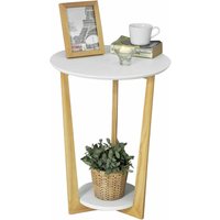 Sobuy - FBT52-WN Beistelltisch mit 2 Ablagen Couchtisch Kaffeetisch Balkontisch weiß-Natur, bht ca: 45x60x45cm von SOBUY