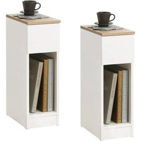 Sobuy - FBT111-WNx2 Nachttisch 2er Set mit Schublade für Boxspringbett Sofatisch 2 stücke Beistelltisch schmal Telefontisch Nachtschrank Nachtkommode von SOBUY