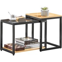 Juego de 2 Mesas Auxiliares Anidadas de Madera y Metal Mesitas para Salón Negro FBT35-SCH Sobuy es von SOBUY