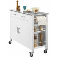 Sobuy - FKW108-W Design Küchenwagen mit Edelstahlplatte Kücheninsel mit Seitenregal Küchenschrank Rollwagen Sideboard auf Rollen Küchentrolley von SOBUY