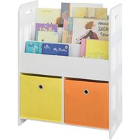 SoBuy KMB27-W Kinder Bücherregal Kinderregal mit 3 Ablagefächern und 2 Stoffboxen Spielzeugregal Aufbewahrungsregal für Kinder Spielzeug-Organizer von SOBUY