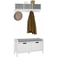 Wandgarderobe-Set Flurset Flurmöbel Schuhbank mit Sitzfläche Flurgarderobe FSR63-W+FRG282-W - Sobuy von SOBUY