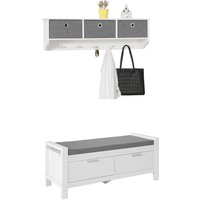 Wandgarderobe-Set Flurset Flurmöbel Schuhbank mit Sitzfläche Flurgarderobe FSR74-W+FRG282-W - Sobuy von SOBUY