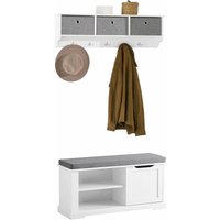 Wandgarderobe-Set Flurset Flurmöbel Schuhbank mit Sitzfläche Flurgarderobe FSR84-W+FRG282-W - Sobuy von SOBUY