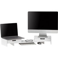 BBF04-W Design Monitorerhöhung für 2 Monitore Monitorständer Bildschirmständer Notebookständer Schreibtischaufsatz mit 2 Schubladen von SOBUY