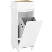 Sobuy - BZR159-W Wäscheschrank mit ausklappbarem Wäschesack Wäschesammler mit oberen 4 Ablagen Wäschekorb Wäschetruhe Badezimmerschrank Badschrank von SOBUY