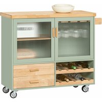 FKW114-GR Design Küchenwagen mit Arbeitsplatte Kücheninsel mit Gewürzregal Küchenschrank Rollwagen Sideboard auf Rollen Küchentrolley Grün bht ca. von SOBUY