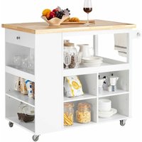 Sobuy - FKW97-WN Design Küchenwagen Kücheninsel mit Klappe Küchenschrank mit Regalfächern Rollwagen Sideboard auf Rollen Küchentrolley Weiß-Natur bht von SOBUY