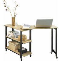 FWT83-N L-förmiger Beistelltisch mit 2 Ablagen Sofatisch mit Rollen Couchtisch Eckschreibtisch Computertisch Arbeitstisch Industrie-Design bht ca.: von SOBUY