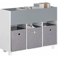 KMB61-HG Kinderregal mit 3 Stoffboxen Bücherregal Kinderzimmer Regal mit Rollen Kinder Aufbewahrungsregal für Kinder Spielzeug-Organizer Hellgrau bht von SOBUY