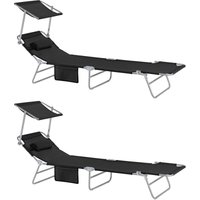 OGS48-SCHx2 2-er Set Sonnenliege mit abnehmbarem Kopfkissen und verstellbarem Sonnendach Gartenliege mit Seitentasche Strandliege Relaxstuhl von SOBUY