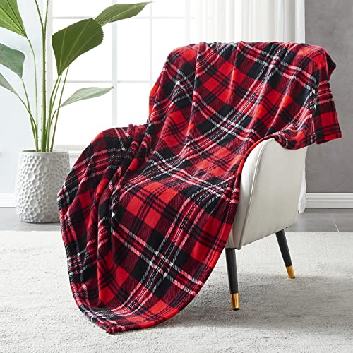 SOCHOW Flanell Fleecedecke 127 × 150 cm, ganzjährig Rot/Grau Karierte Decke für Bett, Couch, Auto von SOCHOW