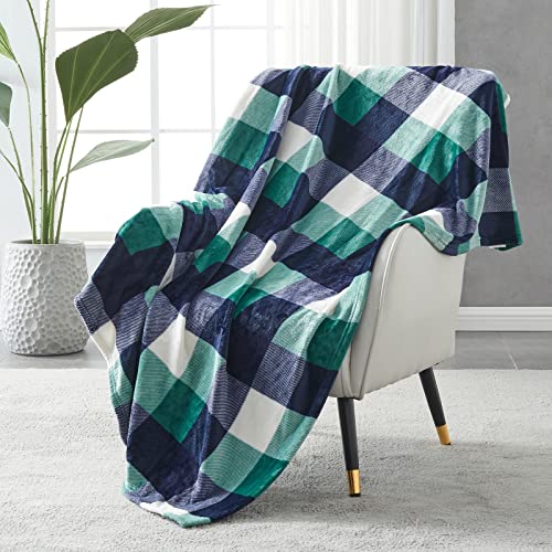 SOCHOW Flanell Fleecedecke 150 × 200 cm, ganzjährig Grün/Weiß Karierte Decke für Bett, Couch, Auto von SOCHOW