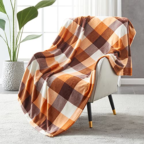 SOCHOW Flanell Fleecedecke 150 × 200 cm, ganzjährig Orange Karierte Decke für Bett, Couch, Auto von SOCHOW